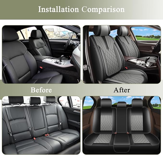 Full Set Car Seat Covers for Nissan Maxima 2011-2025 2026: Breathable Perforated Leather Seat Cover (Black&Grey)