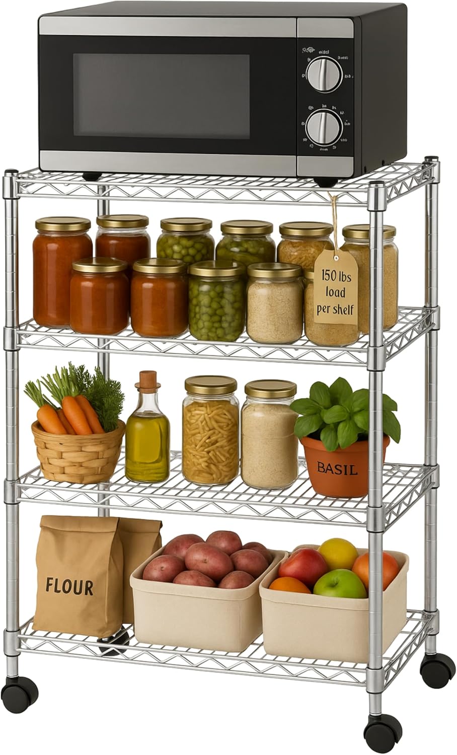 Heavy Duty 4 Tier Wire Shelving Unit Storage Rack, Metal Shelves Utility Organizers, Organization Units for Products, Plant, Pantry, Garage, Laundry Durable Shelf Stand, Chrome, 14"W x 30"L X 48"H