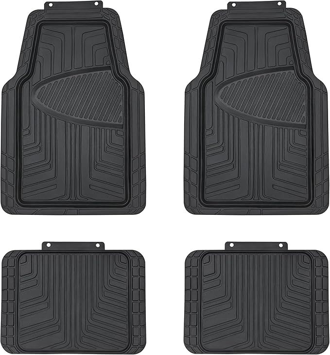 Amazon Basics 4-Piece Premium All-Season Anti-Slip Rubber Floor Mats, All Weather Protection for Cars, SUVs and Trucks, Universal Trim to Fit, Black