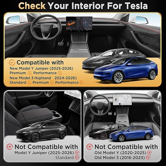 for Tesla Model Y Juniper(2025-2026) & Model 3 Highland(2024-2026) Center Console Organizer [Slide Smoothly & Carbon Fiber] Sunglasses Cup Holder for Tesla Model 3 Model Y Accessories Black