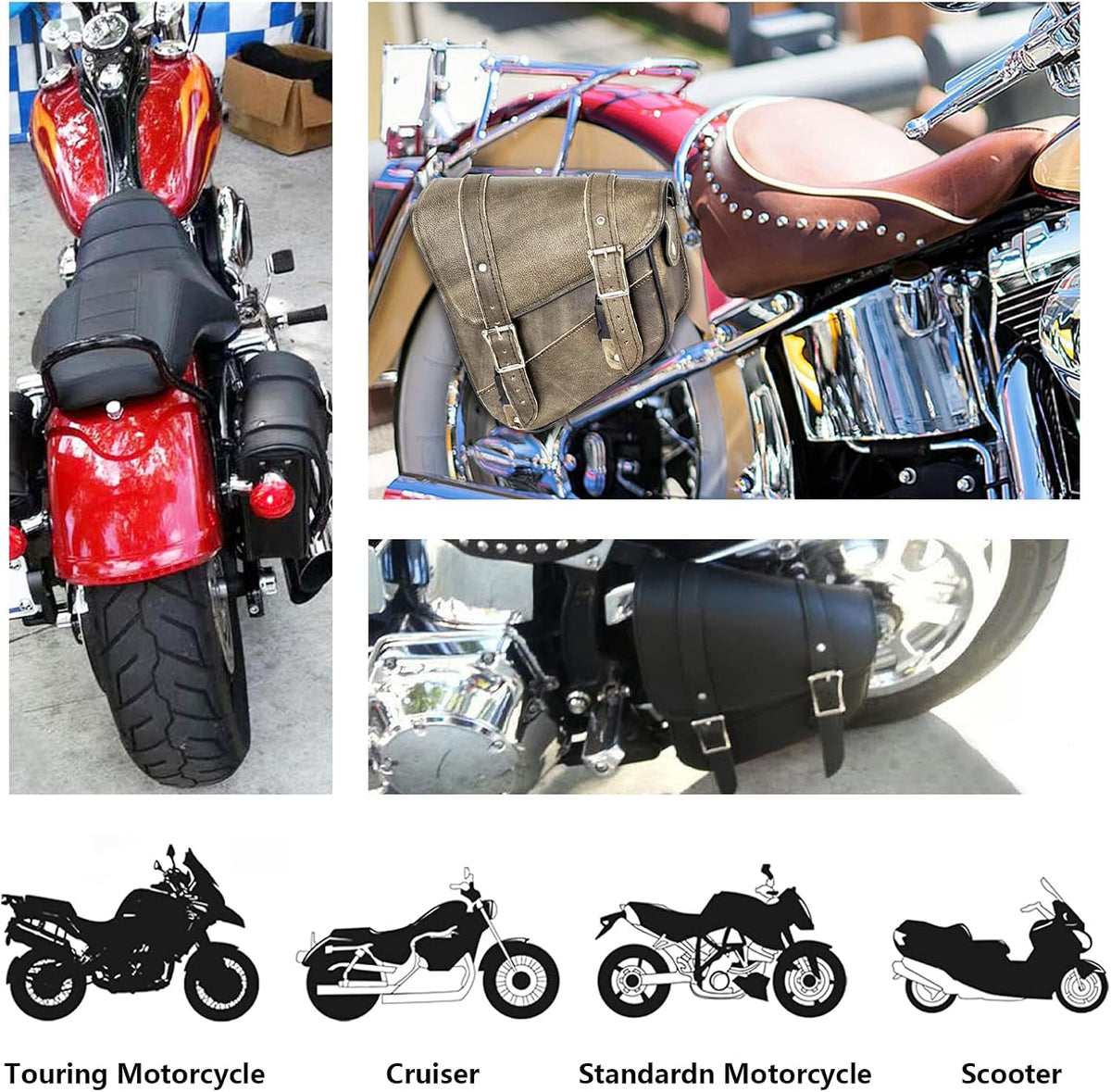 GARGOYLE BELLS Premium Naked Leather Swing Arm Bag For Motorcycle Left Side Solo Bags Saddle Bags For Softails Choppers (Style-1, Brown)