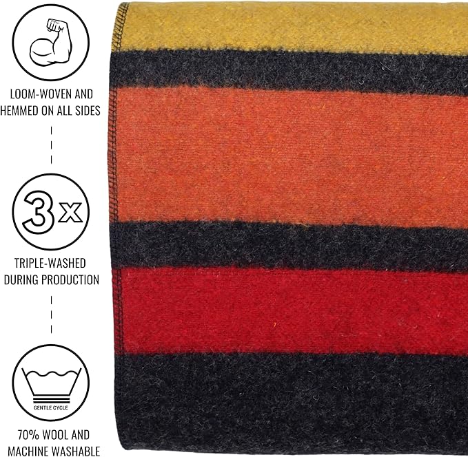 Arcturus Rainier Wool Blanket - 4.5lbs Warm, Heavy, Washable, Large | Great for Camping, Outdoors, Survival & Emergency Kits (Sunset Peak)