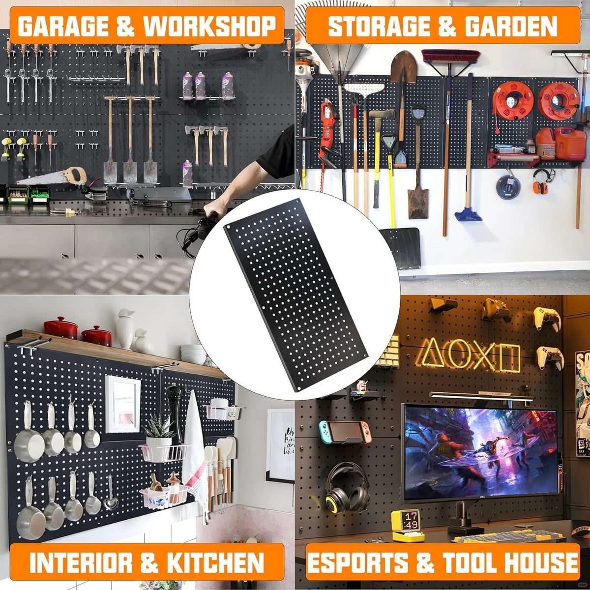 Metal Pegboard Storage System, Garage Wall Organizer, Tool Storage Panels for Workbench (Black, 31.5"x15.75"-4PCS)