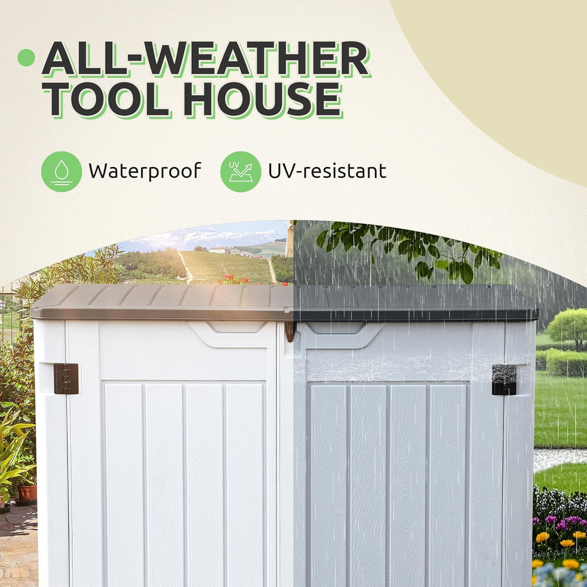 GOOBED Horizontal Shed with Padlock Latch, Outdoor Storage Shed for Backyard and Garden, 35 Cu Ft Small Storage, Waterproof, Easy Assembly, Light Gray