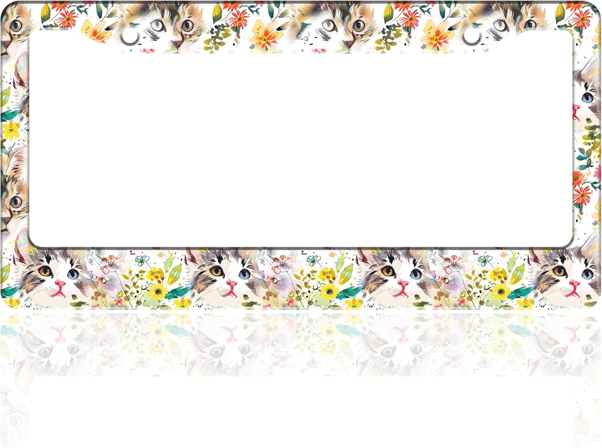 Cute Cat License Plate Frame Kitten Stainless Steel License Plate Holder for Front or Rear Car Tags Funny for Car Decoration Accessories with Screws 6.3 X 12.2 in for Women Men