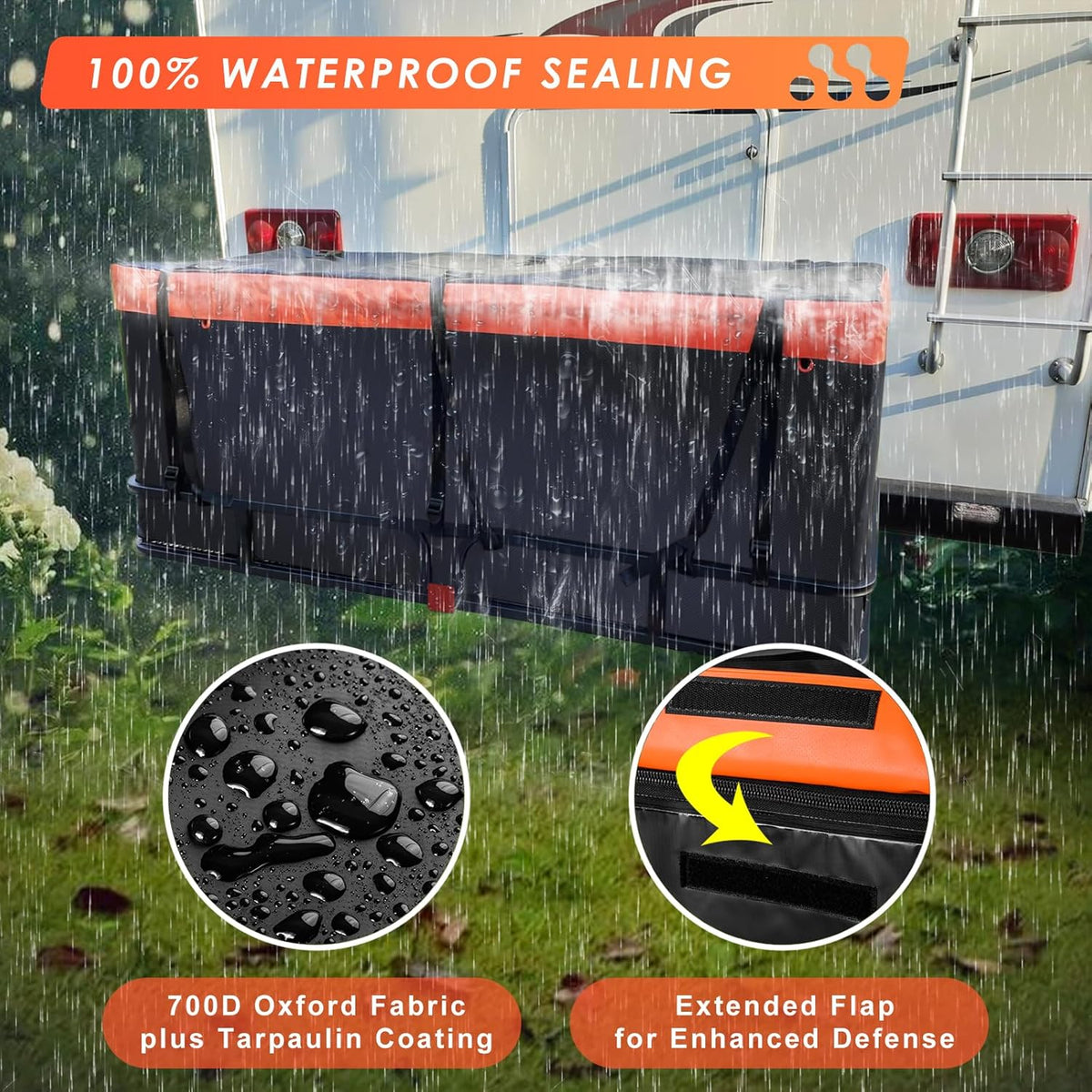 MeeFar Hitch Mount Cargo Carrier Basket 53" x19" x 5"+Waterproof Cargo Bag (51" x17"x 18"), Hauling Weight Capacity of 500 Lbs fit on 2 Inch Receiver with Hitch Stabilizer,Net and Straps