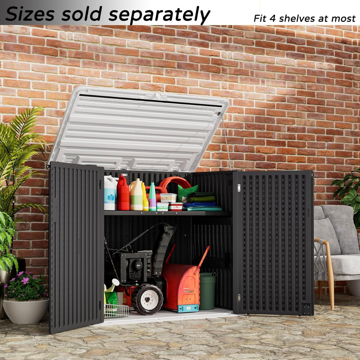 Resin Outdoor Storage Shed, 38 cu.ft Outdoor Storage Box Waterproof for Garden Tools, Patio Furniture, Trash Cans, Garage Storage, Lockable (Black)