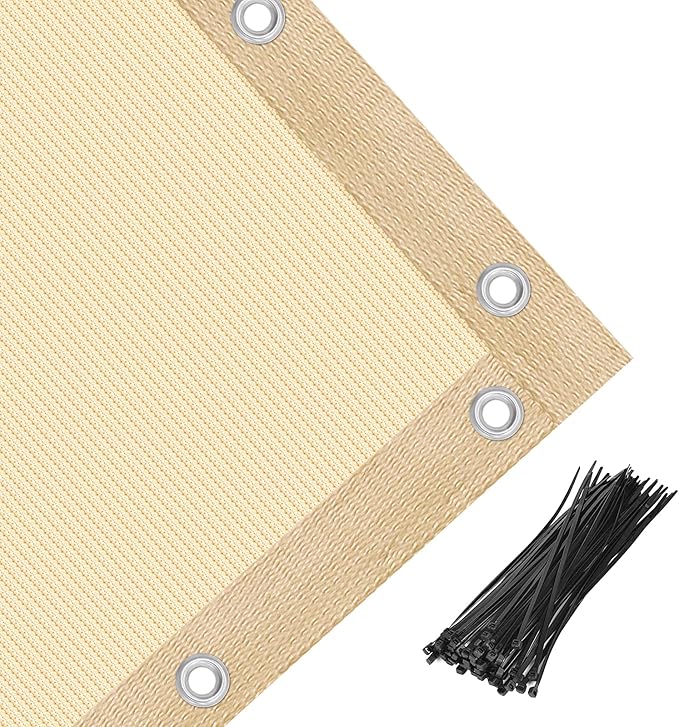 Amagenix 90% Pergola Shade Cover 7' X 12' Sun Shade Cloth with Grommets for Outdoor Garden Patio Porch, Commercial Grade 200 GSM - Cable Zip Ties Included (We Customized) GN108, Wheat