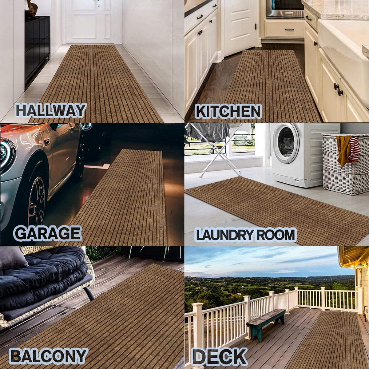 Custom Size Backed Non-Slip Area Rugs Runner, Easy Clean, Waterproof Runner Rugs for Hallway Entryway, Kitchen, Laundry, 2FT x 76FT, Brown Stripe