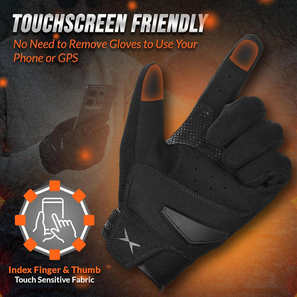 Breathable Motorcycle Gloves for Men with Kevlar & TPR Palm Protection Hard Knuckles Touchscreen