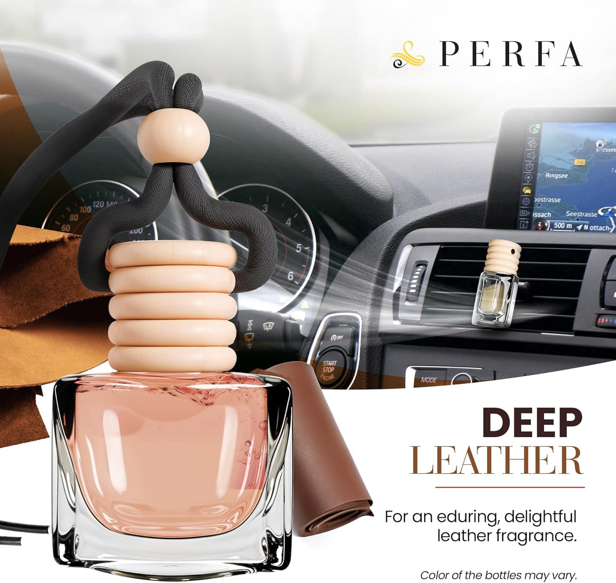 Deep Leather Car Air Freshener for Men | Pack of 2 Long Lasting Automotive Air Freshener | Odor Eliminator Car Perfume with Essential Oils | Car Air Freshener Vent Clip by Perfa