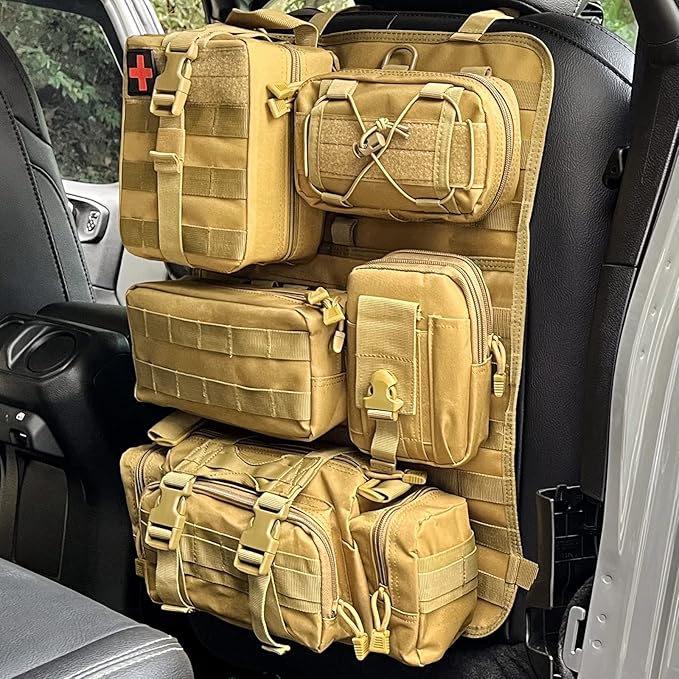 Universal Tactical Vehicle Back Seat Organizer with 5 Molle Pouch Molle Pouches Truck Seat Organizer Tactical Gear for Car Truck Ford Jeep Vehicle