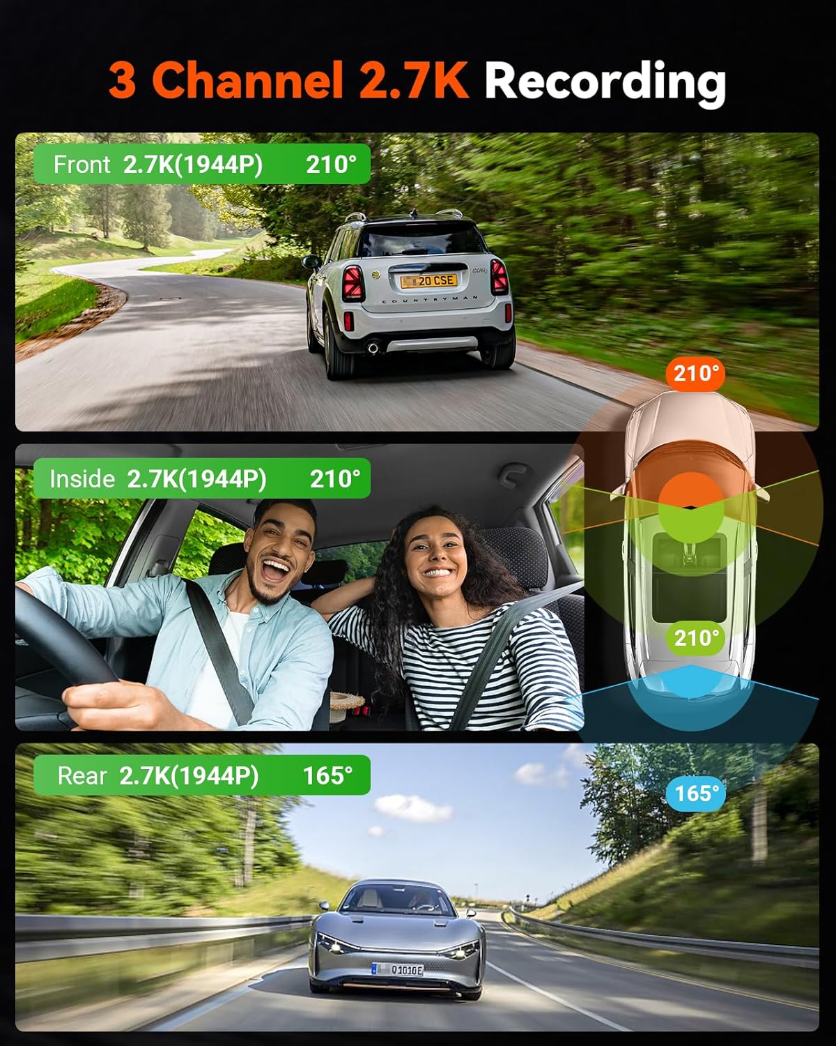 Vantrue E360 Plus 3 Channel 360 Degree WiFi Dash Cam, Dual STARVIS 2, Triple1944P Front Rear and Inside Dashcam, HDR IR Night Vision, GPS, Touchscreen, 24/7 Parking Mode, LTE Support, Support 1TB Max
