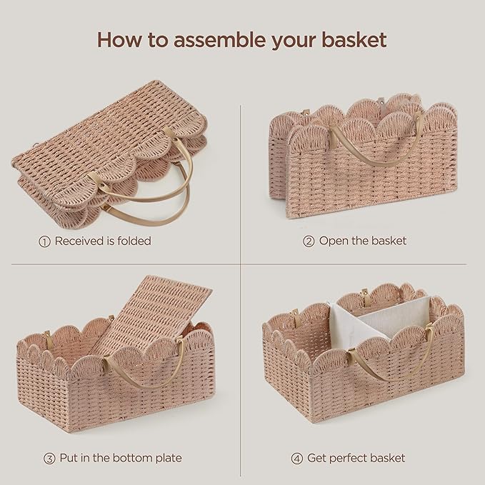 HBlife Baby Diaper Caddy, Paper Rope Storage Baskets Nursery Bin with Removable Divider, Portable Car Organizer for Diapers, Baby Shower Gifts, Newborn Essentials Must Haves