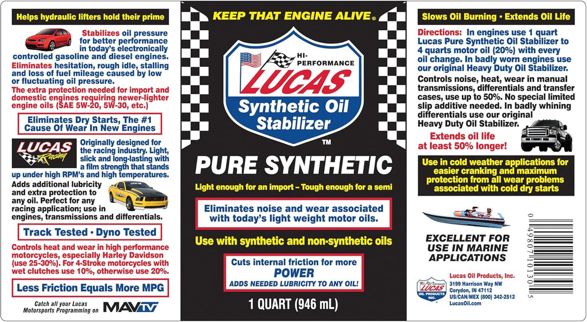 Lucas Oil 10130 Pure Synthetic Oil Stabilizer - 1 Quart (Pack of 2)