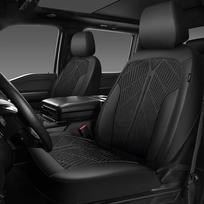 CAR PASS Leather Oxford Car Seat Covers Full Set, All-Weather Non-Slip Durable, Universal Fit for SUVs Sedans Trucks Vans Automotive, Armrest Airbag Compatible, 3D Emboss 5 Black