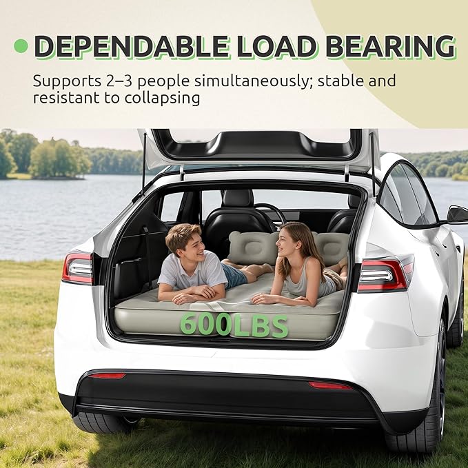 GOOBED Inflatable SUV Camping Mattress with Pump & Accessories, 10-Inch Thick Air Bed with Pillows, Storage Bag & Patch Kit, Fits 4Runner, Jeep, and Most Midsize to Large SUVs (Gray)