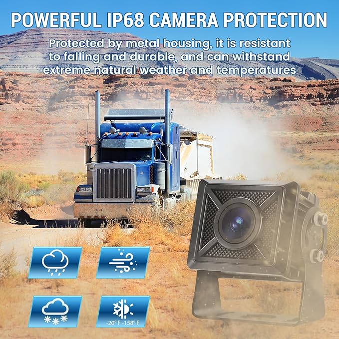 7'' HD1080P Wired Backup Camera System with Touch Screen Monitor, 2 Wired Rear View Cameras, Colorful Night Vision& IP68 Rated &10G Vibration, Backup Camera for Trucks/RVs/Trailers/Skid Steer