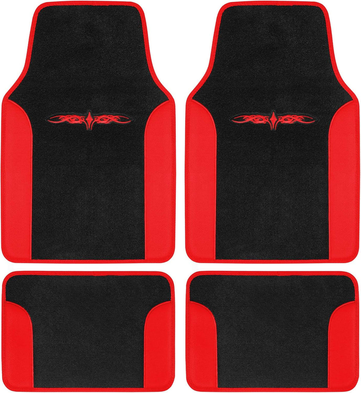 carXS Fresh Two-Tone Carpet Floor Mats, Tribal Tattoo Design with Vinyl Trim for Car Sedan Truck SUV, Front & Rear Set of 4, Universal Fit