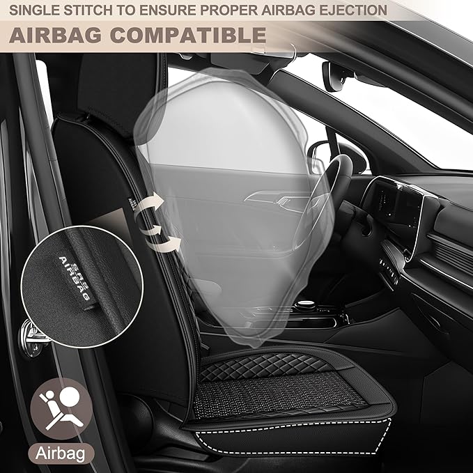 TTX LIGHTING for Nissan Maxima 2011-2023 Car Seat Covers, Breathable Ice Silk & Leather Seat Protector, Cool & Anti-Sweat for Long Driving, Airbag Compatible, 2 Front Seats (Black)