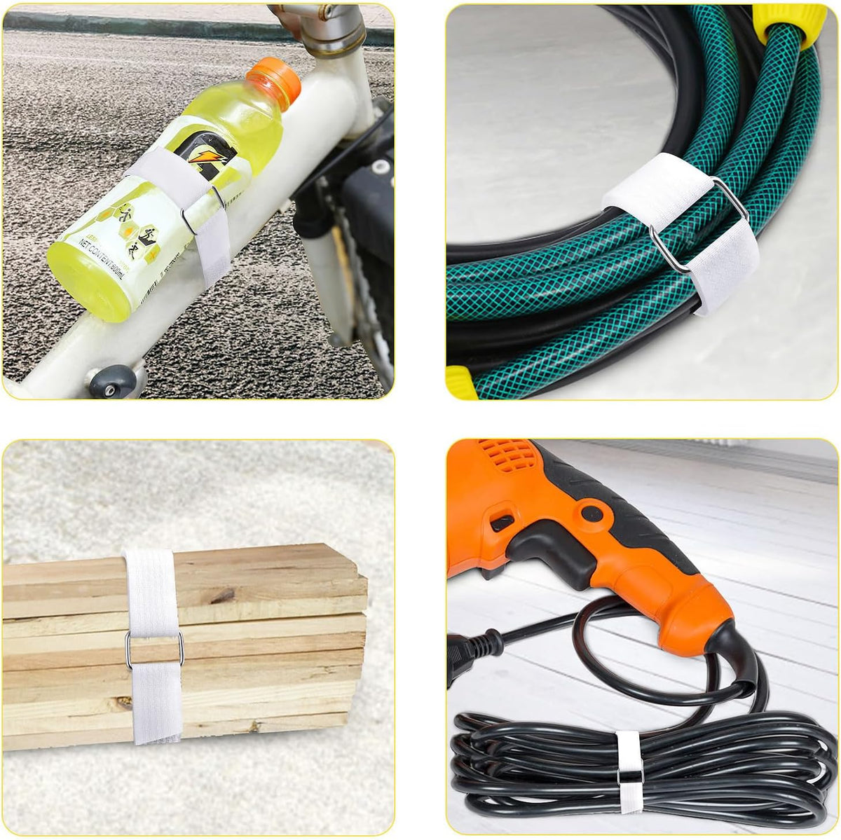 1"x16ft Hook and Loop Straps with 25 Metal Buckles, Adjustable Fastening Cable Straps, Cut-to-Length Cinch Strap, Reusable Nylon Securing Cord Ties for Organizer or Storage, 1 inch Wide, White