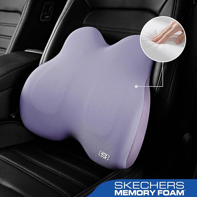 Skechers Women’s Lumbar Pillow,Memory Foam Lumbar Support Pillow for Office,Chair Lower Back Pain Relief Lumbar Pillow,Ergonomic Design Back Support Pillow for Office Chair,Car,Home,Travel,Purple