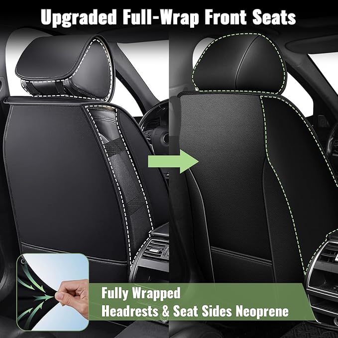 Car Seat Covers for Honda Accord 2003-2017 - Breathable Cooling Ice Silk Leather, Front 2 Seats Vehicle Protector Cushion, Auto Accessories (Black)