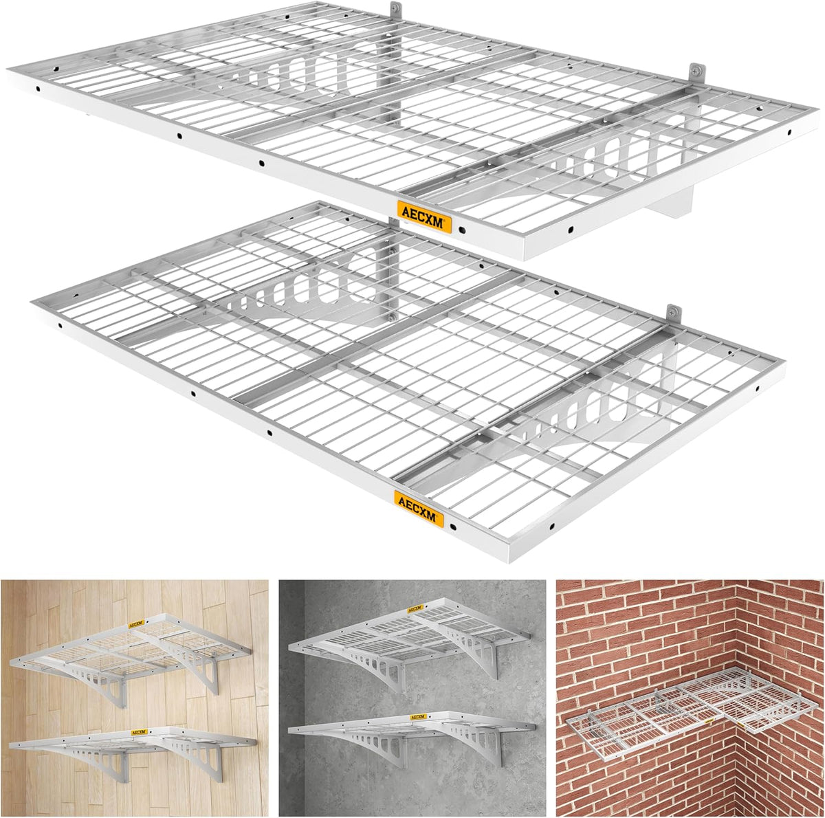 2x3ft 2Pack Wire Shelving Unit Heavy Duty Garage Storage Shelves Wall Mounted White 560lbs Load Capacity（24-inch-by-36-inch）