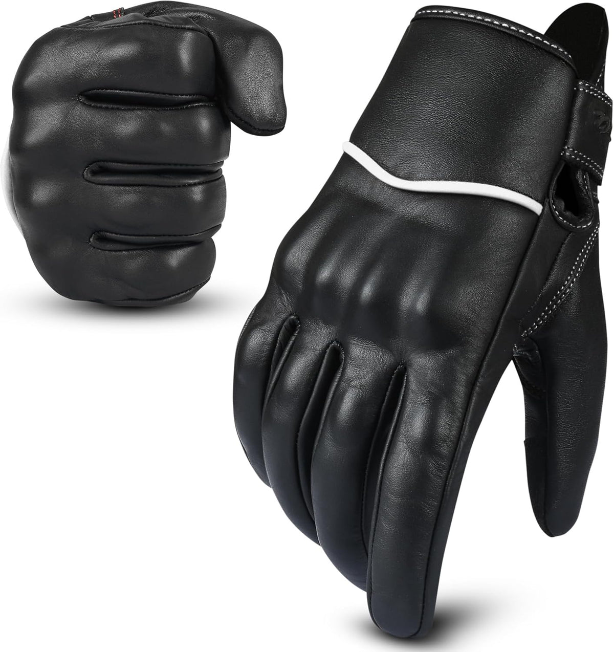 aasportx Motorcycle Gloves - Men's Leather Motorbike Gloves with Touchscreen Function - Non-Slip Pads for Men & Women