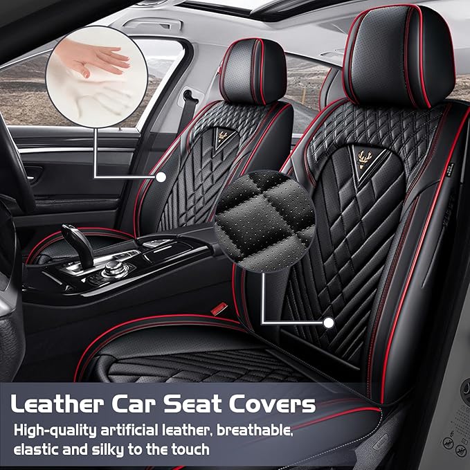 Truck Seat Covers for Chevy Silverado 1500 2007-2026, Waterproof Premium Leather Full Coverage Car Seat Cover, Muscle Sport Style Auto Interior Seat Cover Sets (Full Set/Black Red)