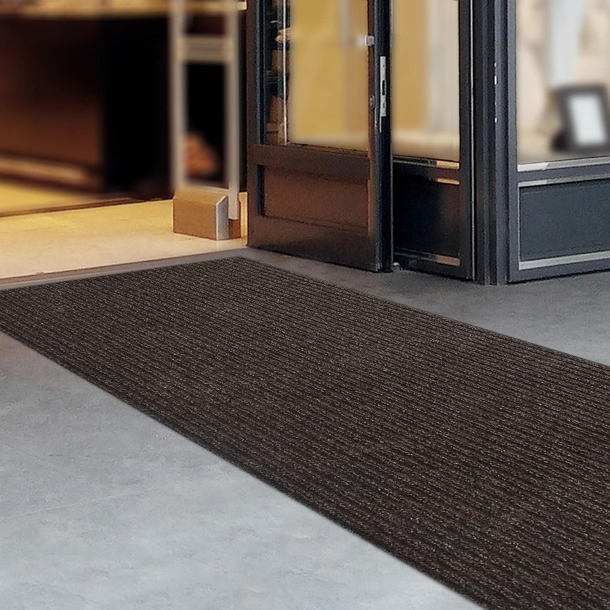 iCustomRug Spartan Weather Warrior Indoor/Outdoor Utility Ribbed Carpet Runner with Non-Slip Thermoplastic Rubber Backing, 3ft X 12ft in Brown