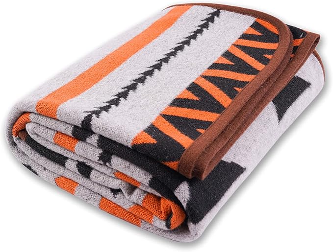 PuTian Merino Wool Blanket - Warm, Thick, Washable, 87" x 63" Large Throw for Outdoors, Camping,Couch, Bed, Travel - Super Soft Wool Blanket (Striped Fire Grey)