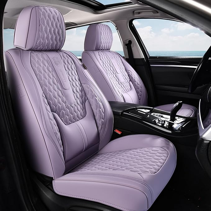 Coverado Seat Covers Front Seats, Purple Car Seat Cover with Lumbar Support, Waterproof Car Seat Cushion, Front Car Seat Covers Leatherette Car Seat Protector Universal Fit Most Cars