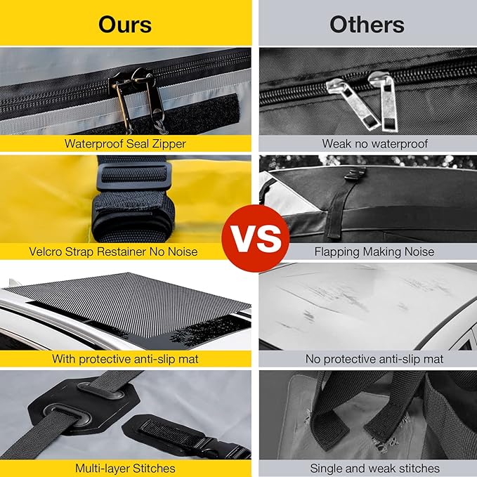 Car Roof Bag Rooftop Cargo Carrier, 21 Cubic Feet Waterproof Roof Luggage Cargo Carrier Bag with Anti-Slip Mat for All Cars Vehicles SUV with/Without Rack (with 2PCS 4M Ratchet Straps)