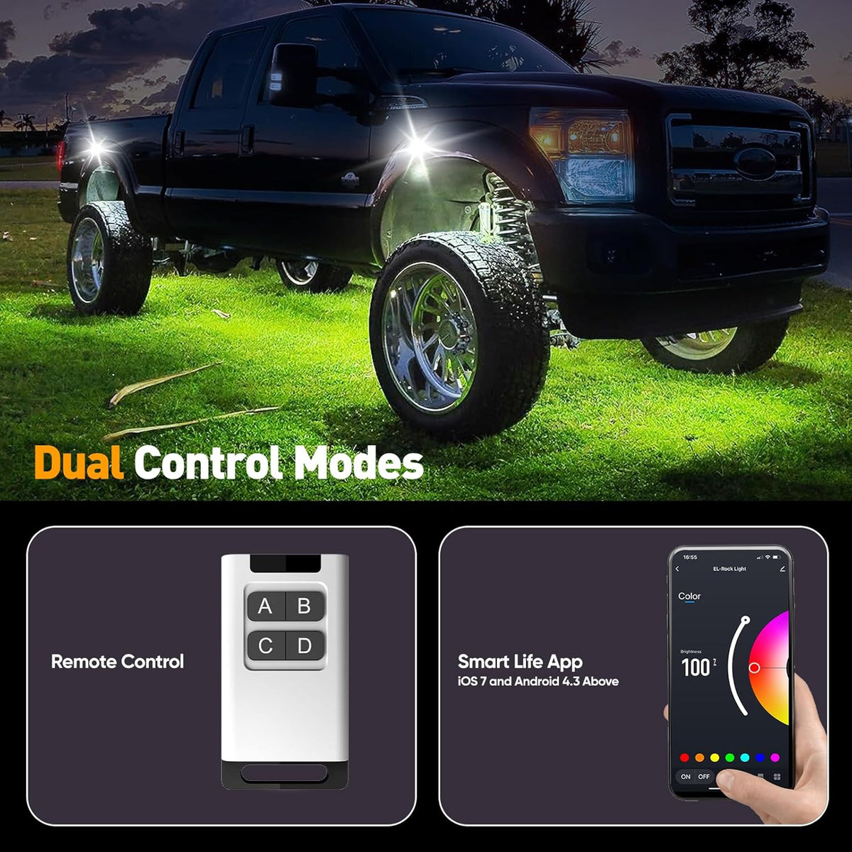 YiLaie RGB LED Rock Lights Kit 8Pods with APP/RF Remote Control, Upgraded Underglow Multicolor LED Light Pod with Flashing Music Mode, Rock Lights for Truck ATV UTV RZR SUV, IP68