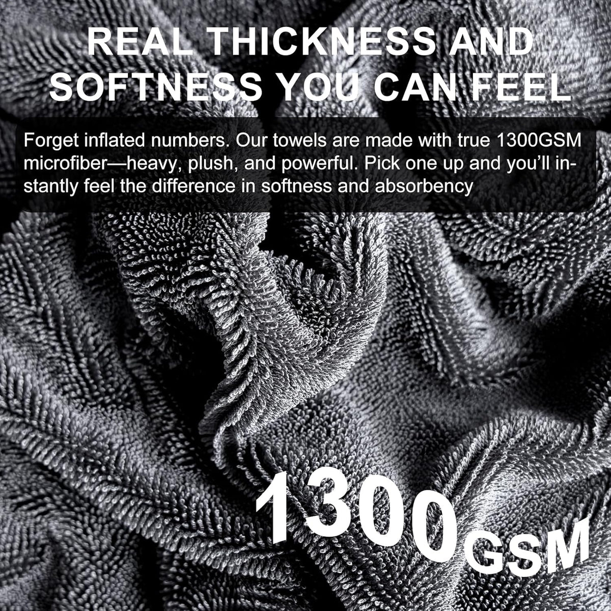 2 Pack XL Car Drying Towel – 1300GSM Ultra Absorbent Microfiber, 24"x36" Large Size, Twisted Loop, Lint-Free & Streak-Free for Auto Detailing, Car, SUV, Truck (Gray-Gray)