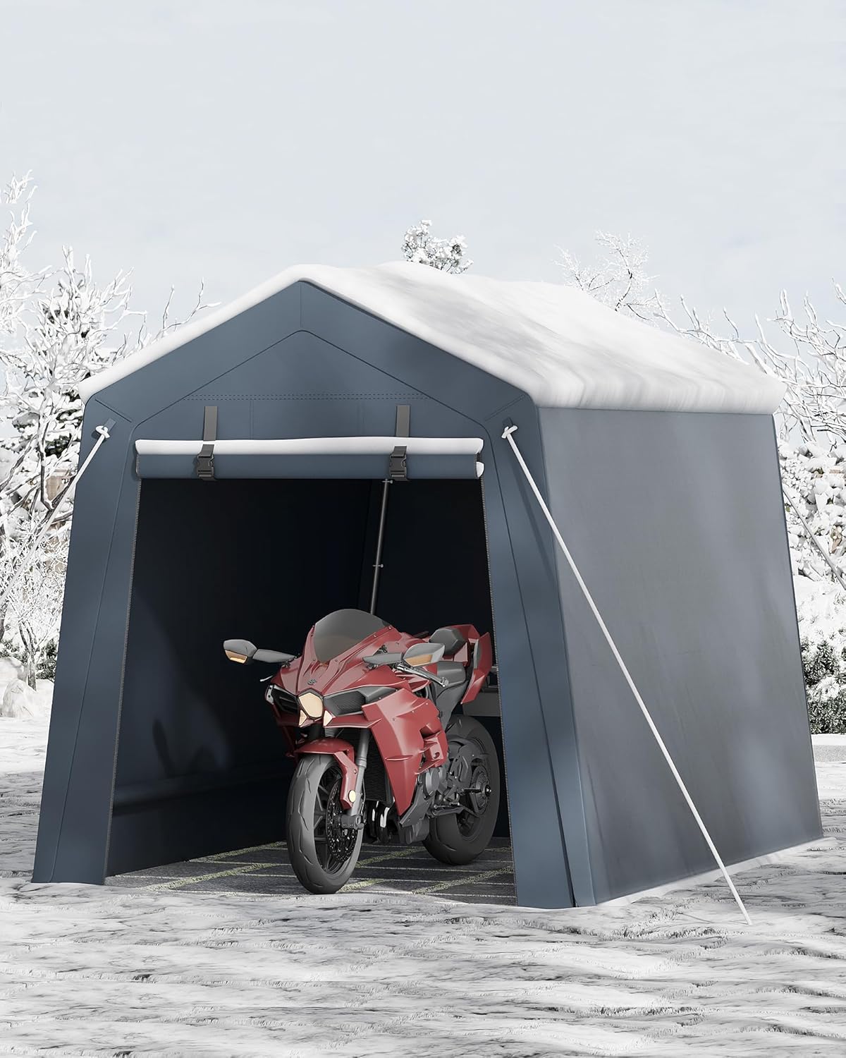 6x8 Ft Carport Heavy Duty Tent with Roll-Up Windows, Portable Garage with Removable Sidewalls & Doors, Car Canopy All-Season Tarp for Car Boat Truck Motorcycle, Grey