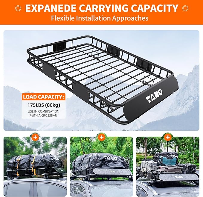 TANX 51" x 36" x 5" Roof Rack Cargo Carrier Basket with Waterproof Bag, Rooftop Cargo Carrier with Cargo Net & Ratchet Straps, Heavy Duty Roof Basket for SUV Truck, Hitch Cargo Carrier