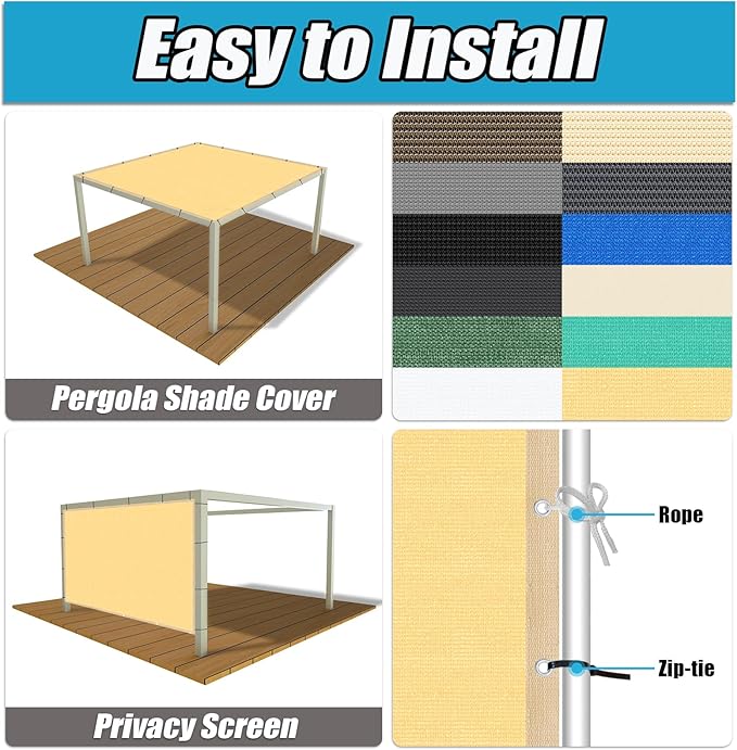 Amagenix 90% Shade Fabric 5'X 8' Sand Sun Shade Cloth with Grommets for Pergola Replacement Shade Cover Canopy, Heavy Duty, Cable Zip Ties Included (We Customized)