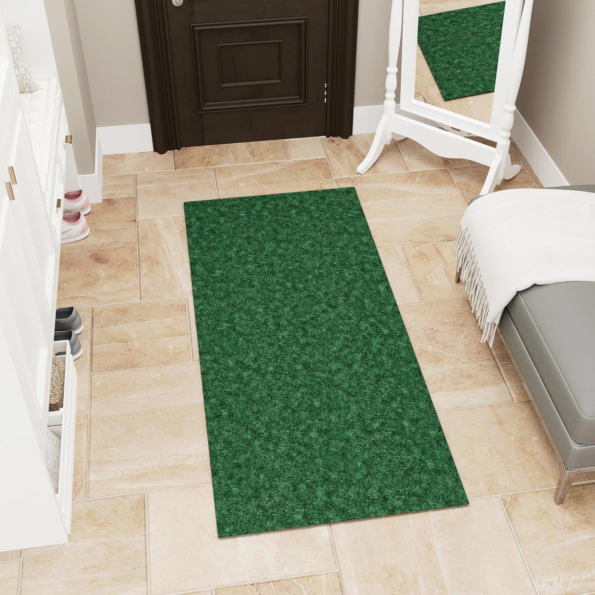 Ottomanson 2' x 5' Hallway Runner with Scraper Pile Extra Durable Non-Slip Rug Mat for Indoor & Outdoor Use - Ideal for Kitchen, Entryway, Patio & Garage - High-Traffic Carpet, Green
