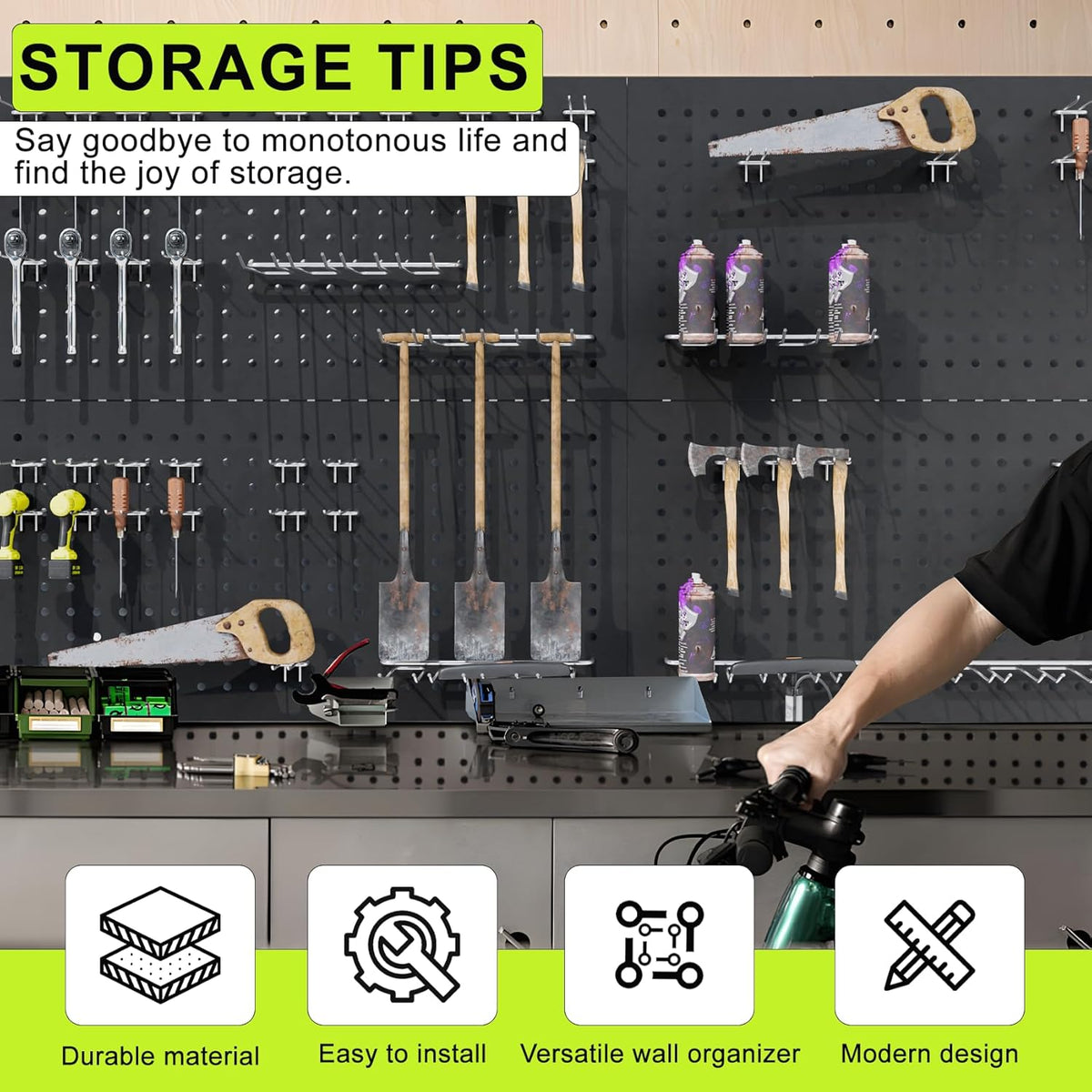 4 Pack Metal Pegboard Panels 24" x 12" Black Heavy Duty Steel Pegboard Wall Organizer, Garage Utility Tools Pegboard Storage System for Workbench, Shop, Shed Modular Peg Board Organizer Board Kit