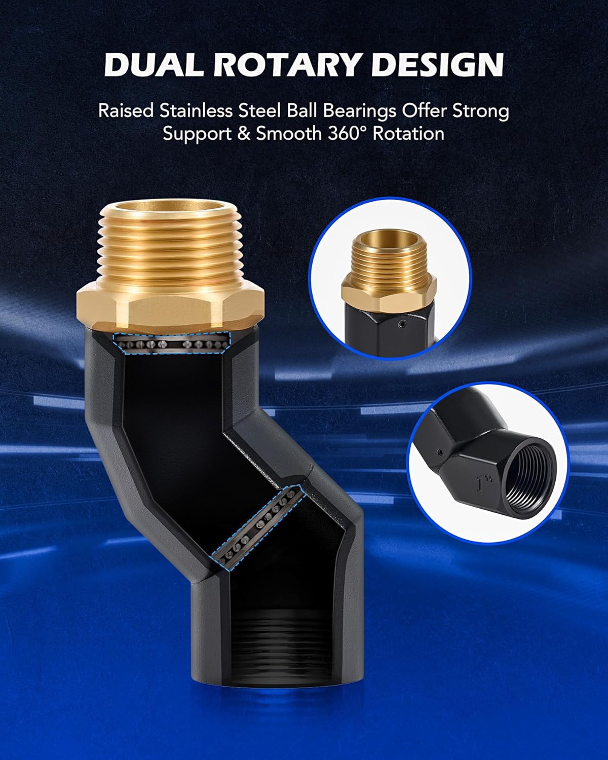 Orion Motor Tech 2pcs 1" NPT Fuel Hose Nozzle Swivel Kit, 1" NPT Fuel Transfer Swivels, Multi Plane 360 Rotating Fuel Tank Adapter Swivel Set with Accessories for Fuel Transfer Pump Gas Diesel