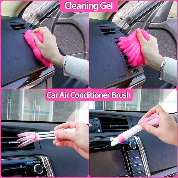 THINKWORK Pink Car Detailing Cleaning Kit, Car Wash Kit, Car Accessories for Women Suitable for Small and Medium Vehicles Such As Cars, Trucks, Suvs(17pcs)