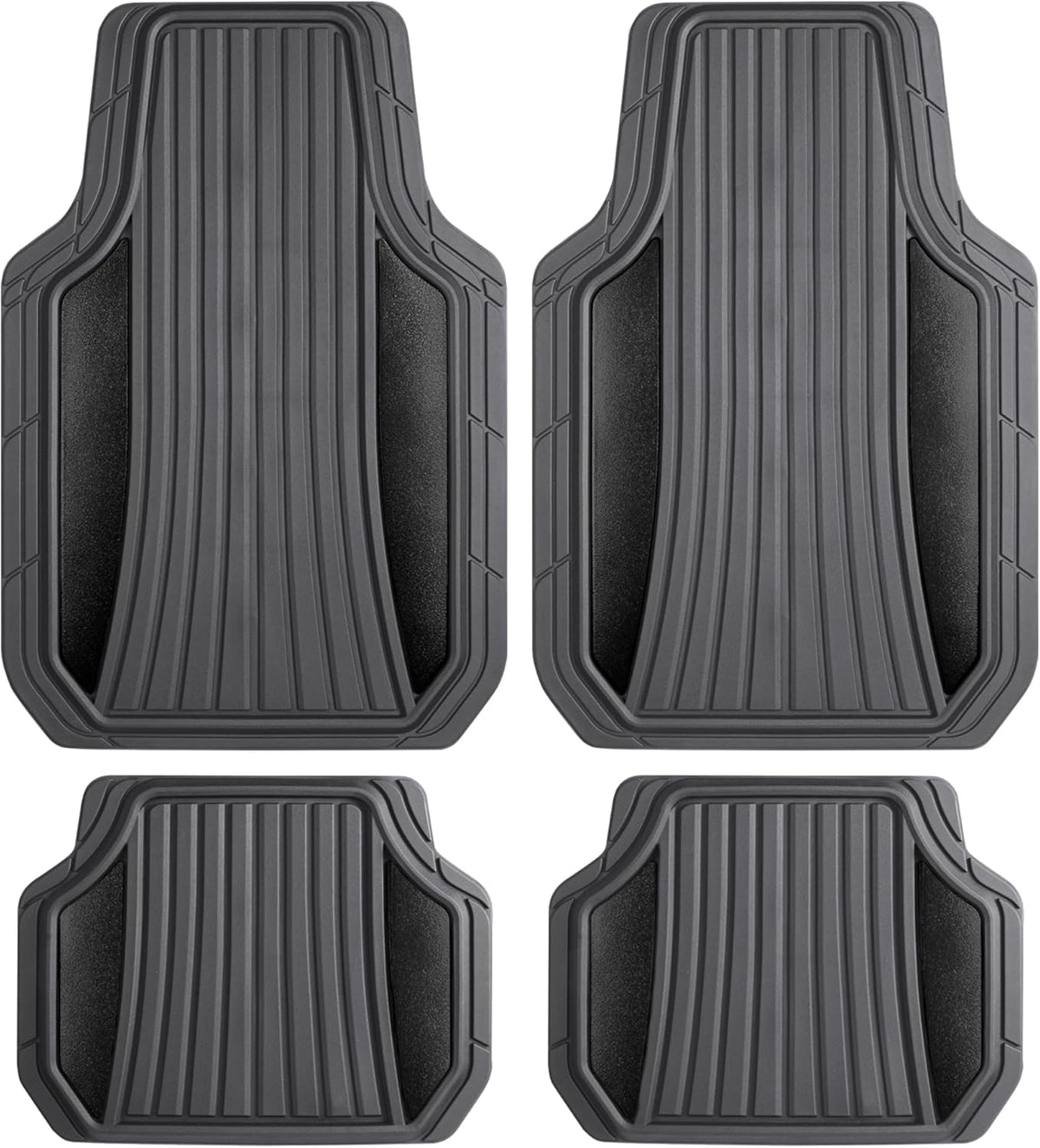 Motor Trend ChromeTech Car Floor Mats Full Set - Durable Rubber Floor Mats for Cars with Two Tone Accent, All Weather Interior Protection for Front and Rear with Non-Slip Backing, Gray/Black