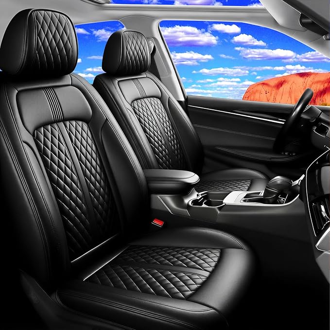 Fit Sonic Car Seat Covers for Select Chevrolet/Chevy Sonic 2012-2020 - Premium Full Coverage Leather, Airbag Compatible, Waterproof & All Weather Seat Cushion Protector, Full Set, Black