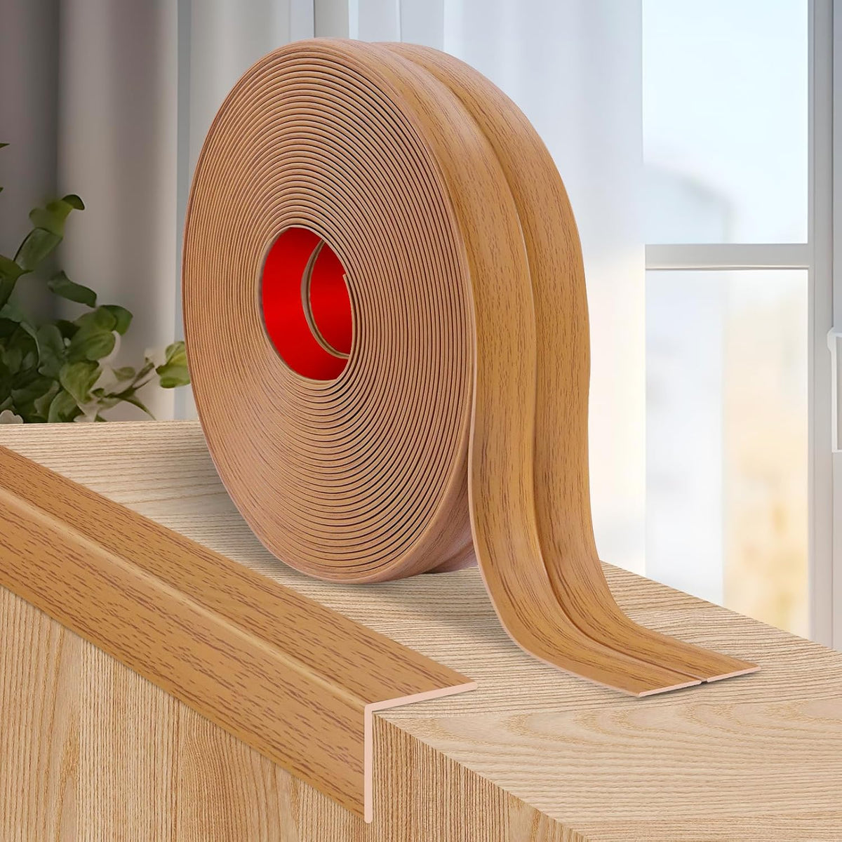 Flexible Wall Corner Protector Moulding Trim Peel and Stick Wall Corner Guards Edge Protector Self Adhesive Molding Trim Strip for Edge Ceiling (Light Brown Wood Grain, 1.6 in x 20 Ft)