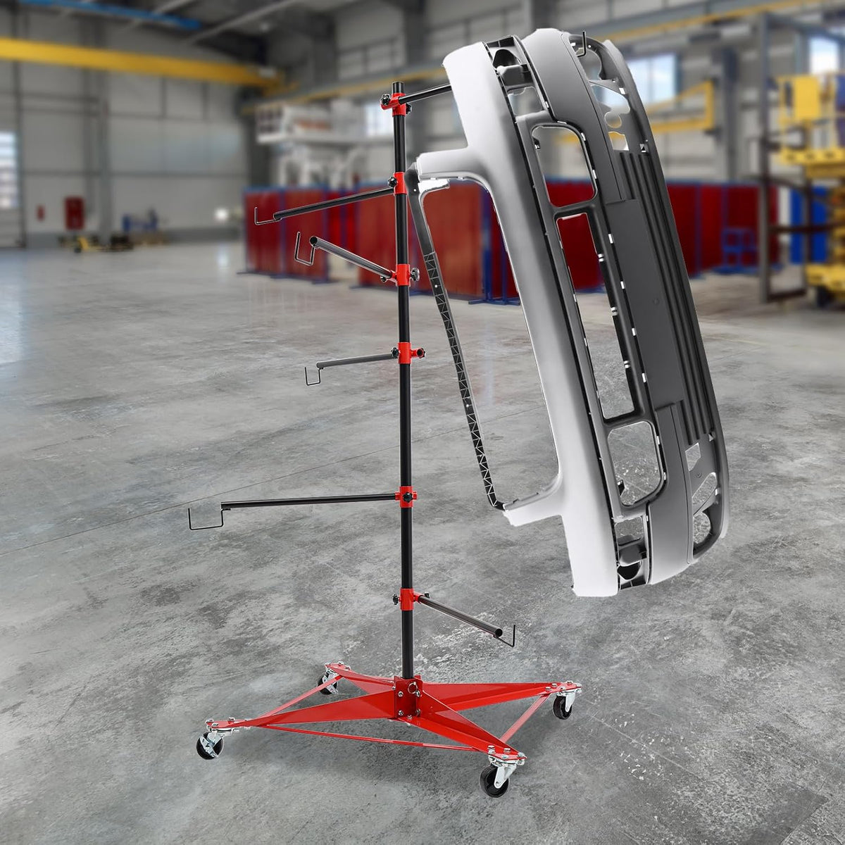 Panel Tree Stand for Painting Rotatable FreeStanding Panel Paint Holder with Wheels Adjustable Center Post for Hang Automotive Doors Fenders Bumpers, Car Repair Shops, Garages(29.5*29.5*70.87in)