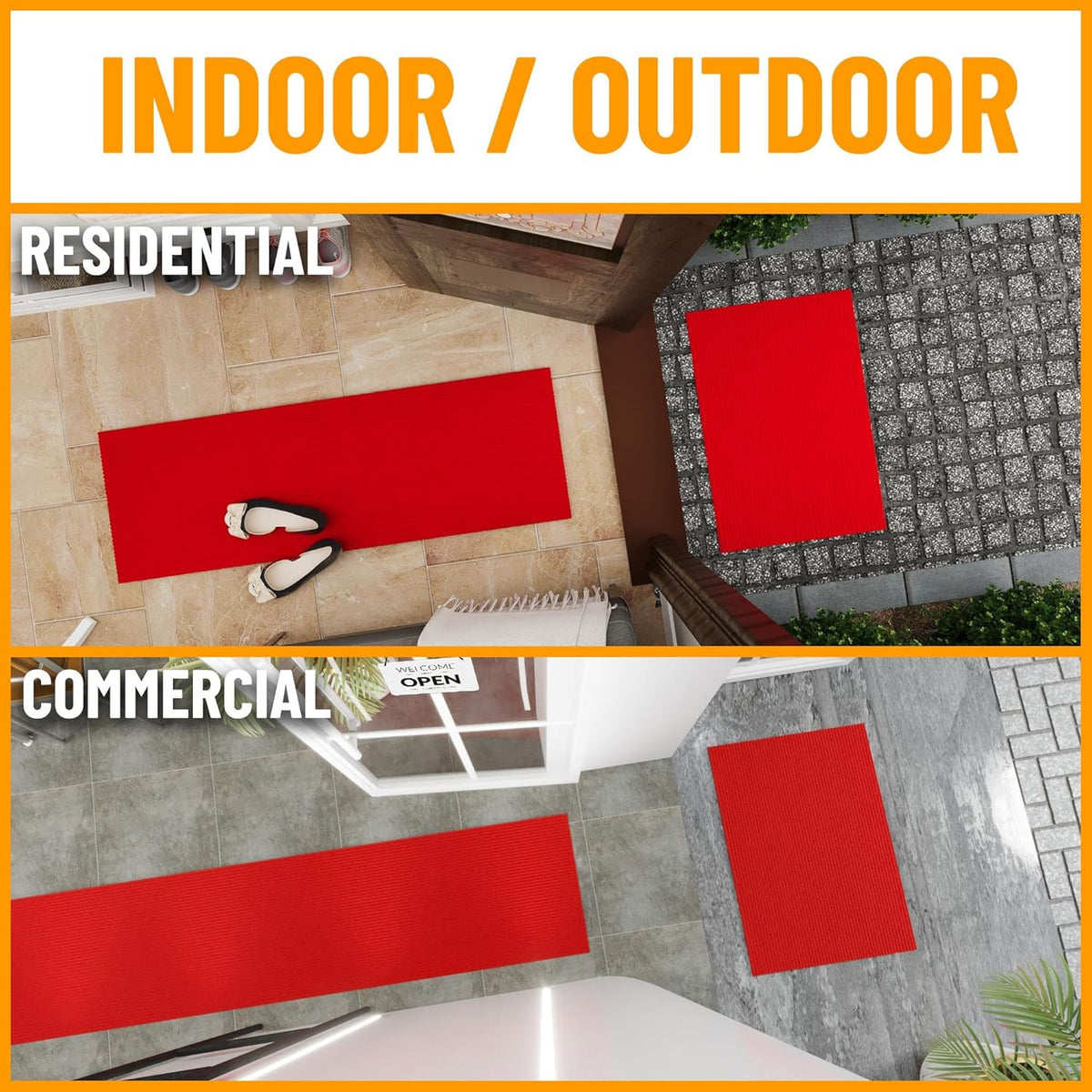 Ottomanson 2' x 25' Hallway Runner with Scraper Pile - Extra Durable Non-Slip Rug Mat for Indoor & Outdoor Use - Ideal for Kitchen, Entryway, Patio & Garage - High-Traffic Carpet, Red