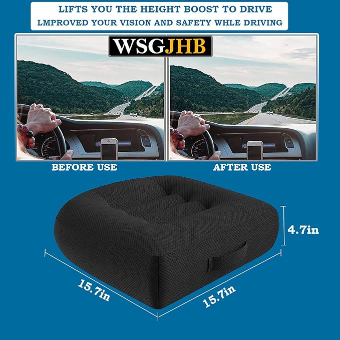 WSGJHB Car Booster Seat Cushion Posture Cushion Portable Breathable Mesh, Effectively Increase The Field of View Ideal for Office, Home, Angle Lift Seat Cushions,Black