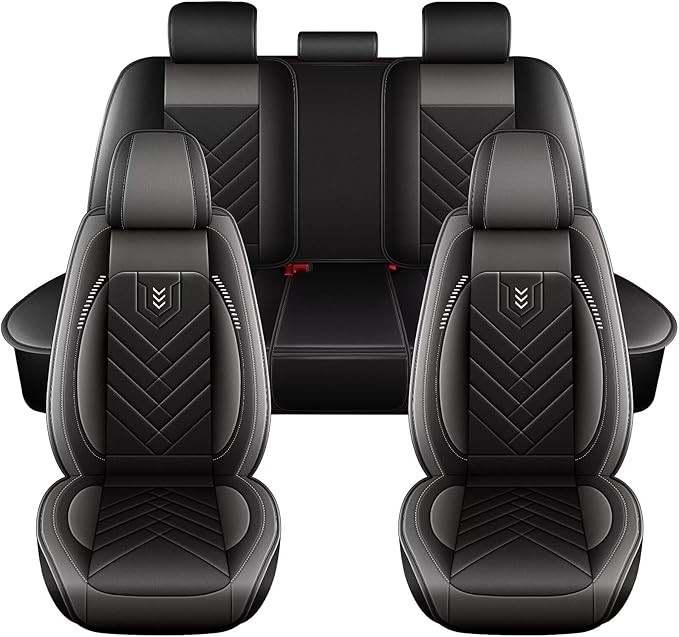 AOMSAZTO Car Seat Covers Fit for Jeep Cherokee 2014-2025 Full Set Premium Seat Covers Waterproof Leather Automotive Seat Cushion Protector Compatible with Airbag(5 Seats,Grey)